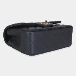 Pre Owned Chanel Navy Quilted Lambskin Mini Rectangular Top Handle