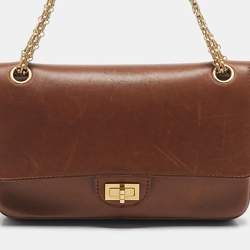 Pre Owned Chanel Brown Leather Brown Reissue 2.55 Paris-Hamburg Medals Flap Bag