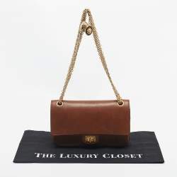 Pre Owned Chanel Brown Leather Brown Reissue 2.55 Paris-Hamburg Medals Flap Bag