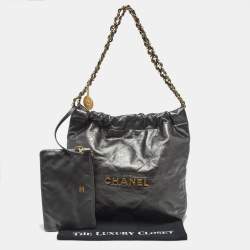 Pre Owned Chanel Metallic Grey Quilted Leather Small 22 Bag