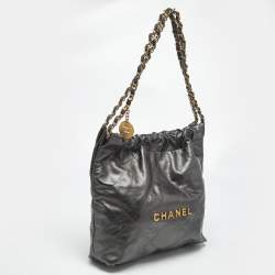 Pre Owned Chanel Metallic Grey Quilted Leather Small 22 Bag