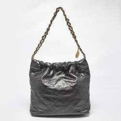 Pre Owned Chanel Metallic Grey Quilted Leather Small 22 Bag