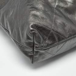 Pre Owned Chanel Metallic Grey Quilted Leather Small 22 Bag