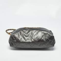Pre Owned Chanel Metallic Grey Quilted Leather Small 22 Bag