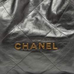 Pre Owned Chanel Metallic Grey Quilted Leather Small 22 Bag