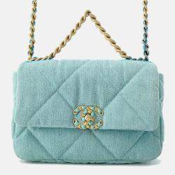 Pre Owned Chanel 19 Turquoise Blue Denim Chain Shoulder Bag