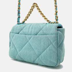 Pre Owned Chanel 19 Turquoise Blue Denim Chain Shoulder Bag