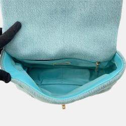 Pre Owned Chanel 19 Turquoise Blue Denim Chain Shoulder Bag