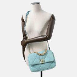 Pre Owned Chanel 19 Turquoise Blue Denim Chain Shoulder Bag