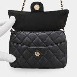 Pre Owned Chanel Matelasse Black Caviar Leather Clutch with Chain Bag