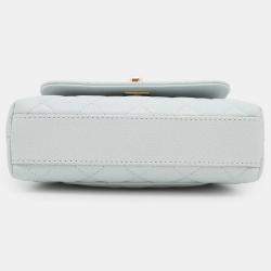 Pre Owned Chanel Coco Handle Mini Light Blue Caviar Leather Top Handle Bag