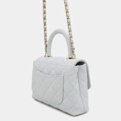 Pre Owned Chanel Coco Handle Mini Light Blue Caviar Leather Top Handle Bag