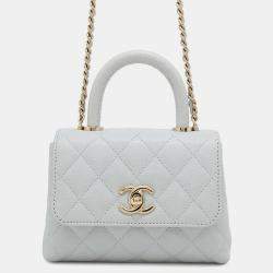 Pre Owned Chanel Coco Handle Mini Light Blue Caviar Leather Top Handle Bag