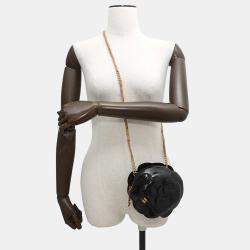 Pre Owned Chanel Camellia Evening Black Shiny Aged Calf Leather Chain Shoulder Bag
