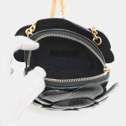 Pre Owned Chanel Camellia Evening Black Shiny Aged Calf Leather Chain Shoulder Bag