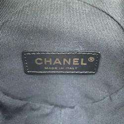 Pre Owned Chanel Camellia Evening Black Shiny Aged Calf Leather Chain Shoulder Bag