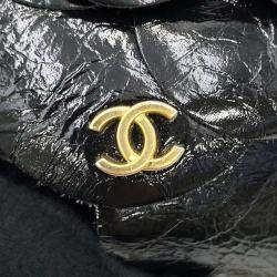 Pre Owned Chanel Camellia Evening Black Shiny Aged Calf Leather Chain Shoulder Bag