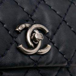 Pre Owned Chanel Navy Blue Medium Quilted Calfskin Love Me Tender Flap