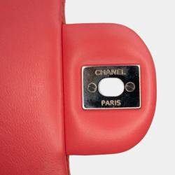 Pre Owned Chanel Red CC Quilted Patent Clutch with Chain