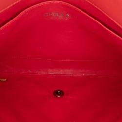 Pre Owned Chanel Red CC Quilted Patent Clutch with Chain