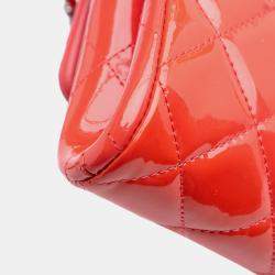 Pre Owned Chanel Red CC Quilted Patent Clutch with Chain