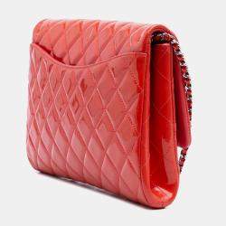 Pre Owned Chanel Red CC Quilted Patent Clutch with Chain