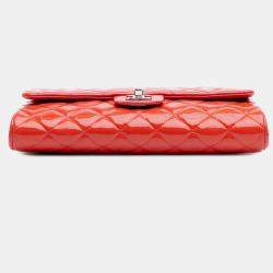 Pre Owned Chanel Red CC Quilted Patent Clutch with Chain