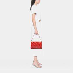 Pre Owned Chanel Red CC Quilted Patent Clutch with Chain