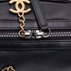 Pre Owned Chanel Black Calfskin Signature Chain 20s Bowling Bag