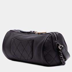 Pre Owned Chanel Black Calfskin Signature Chain 20s Bowling Bag
