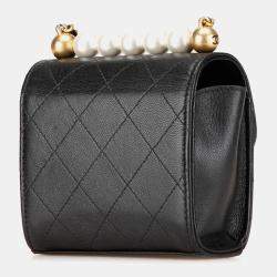 Pre Owned Chanel Black Mini Goatskin Chic Pearls Clutch On Chain
