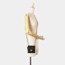 Pre Owned Chanel Black Mini Goatskin Chic Pearls Clutch On Chain