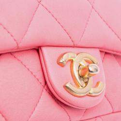 Pre Owned Chanel Pink Mini Quilted Lambskin Funky Town Flap