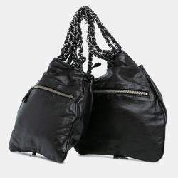 Pre Owned Chanel Black CC Calfskin Dual Twin Chain Handbag