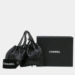 Pre Owned Chanel Black CC Calfskin Dual Twin Chain Handbag