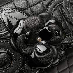 Pre Owned Chanel Black Choco Bar Calfskin No. 5 Camellia CC Shoulder Bag