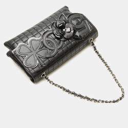 Pre Owned Chanel Black Choco Bar Calfskin No. 5 Camellia CC Shoulder Bag