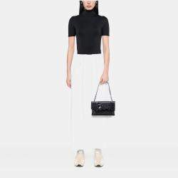 Pre Owned Chanel Black Choco Bar Calfskin No. 5 Camellia CC Shoulder Bag