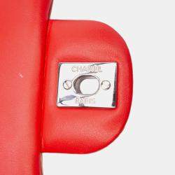 Pre Owned Chanel Orange Mini Square Classic Patent Striped Single Flap Bag