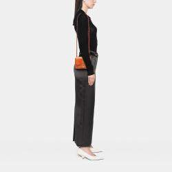 Pre Owned Chanel Orange Mini Square Classic Patent Striped Single Flap Bag