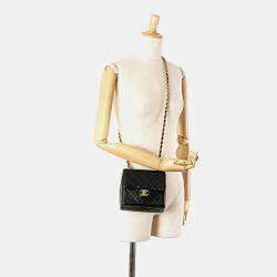 Pre Owned Chanel Black Mini Square Classic Goatskin Retro Flap