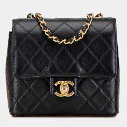 Pre Owned Chanel Black Mini Square Classic Goatskin Retro Flap