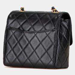 Pre Owned Chanel Black Mini Square Classic Goatskin Retro Flap