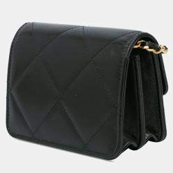 Pre Owned Chanel Black Quilted Calfskin Strass Card Holder On Chain
