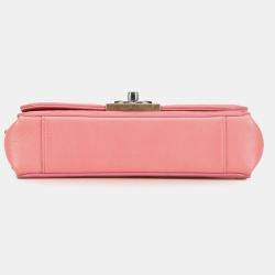 Pre Owned Chanel Pink Quilted Calfskin Straight Lined Flap Bag