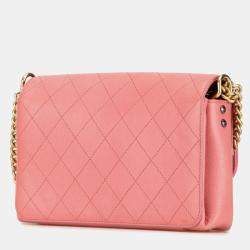 Pre Owned Chanel Pink Quilted Calfskin Straight Lined Flap Bag