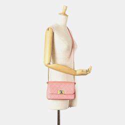 Pre Owned Chanel Pink Quilted Calfskin Straight Lined Flap Bag