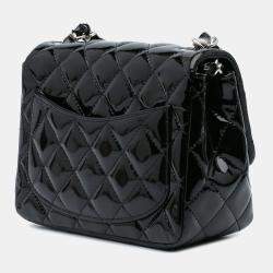 Pre Owned Chanel Black Mini Square Classic Patent Single Flap