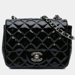 Pre Owned Chanel Black Mini Square Classic Patent Single Flap