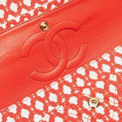 Pre Owned Chanel Red Jumbo Tweed Double Flap